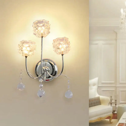 Contemporary chrome wall sconce living room crystal shade fixture