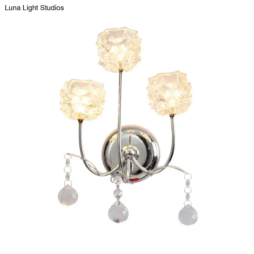 Contemporary chrome wall sconce living room crystal shade fixture