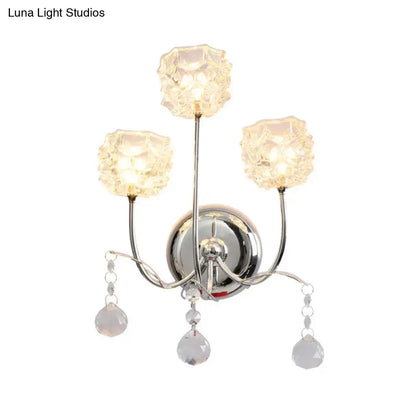 Contemporary chrome wall sconce living room crystal shade fixture