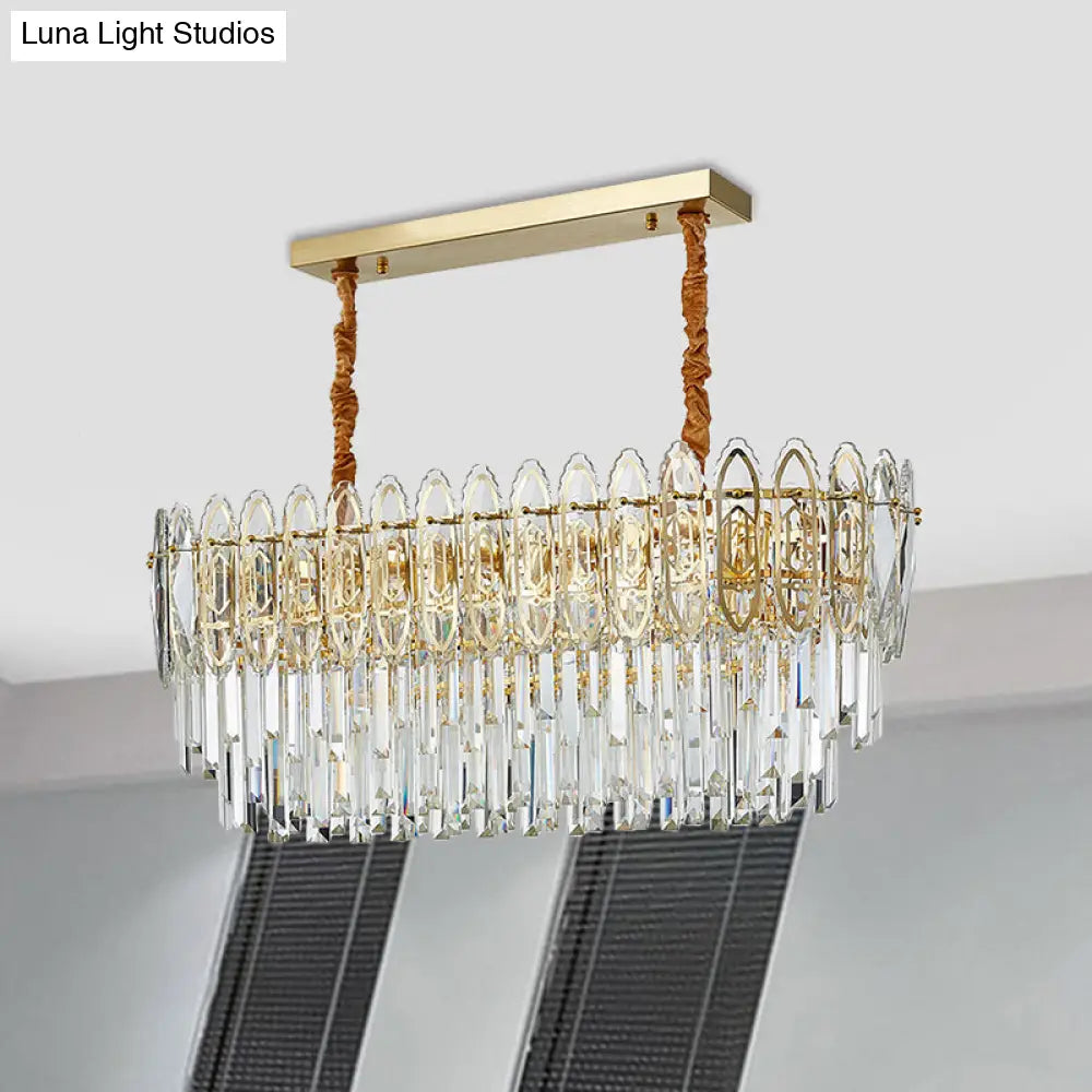 DecorBites™ Contemporary Clear Crystal 10-Head Island Kitchen Hanging Light - Gold Layered Design