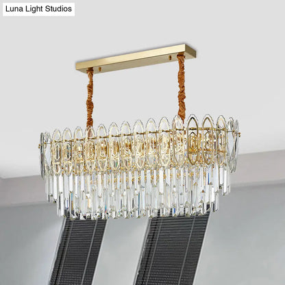 DecorBites™ Contemporary Clear Crystal 10-Head Island Kitchen Hanging Light - Gold Layered Design