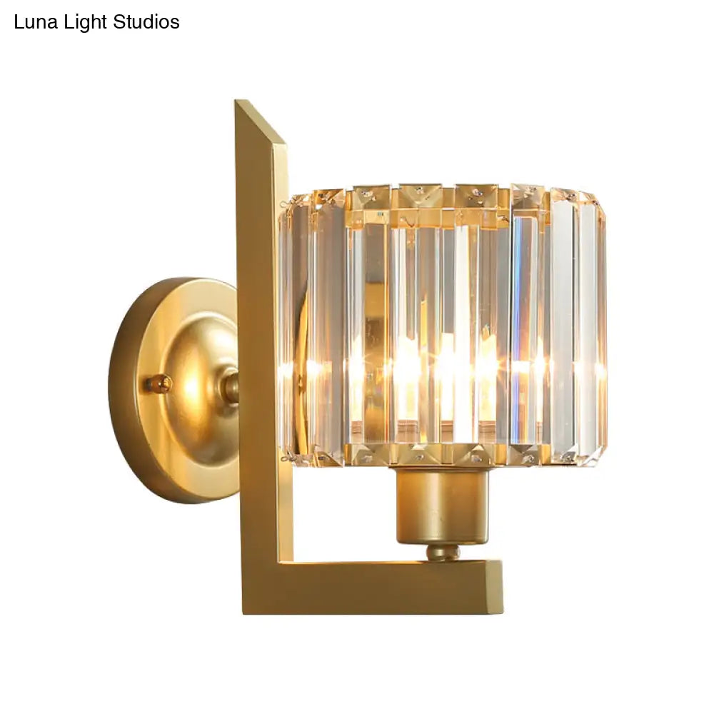 DecorBites™ Contemporary Clear Crystal Drum Wall Sconce Lighting - Black/Gold 1 Light Wall Lamp for Bedroom