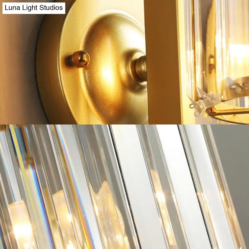 DecorBites™ Contemporary Clear Crystal Drum Wall Sconce Lighting - Black/Gold 1 Light Wall Lamp for Bedroom