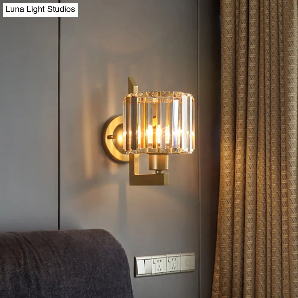 DecorBites™ Contemporary Clear Crystal Drum Wall Sconce Lighting - Black/Gold 1 Light Wall Lamp for Bedroom