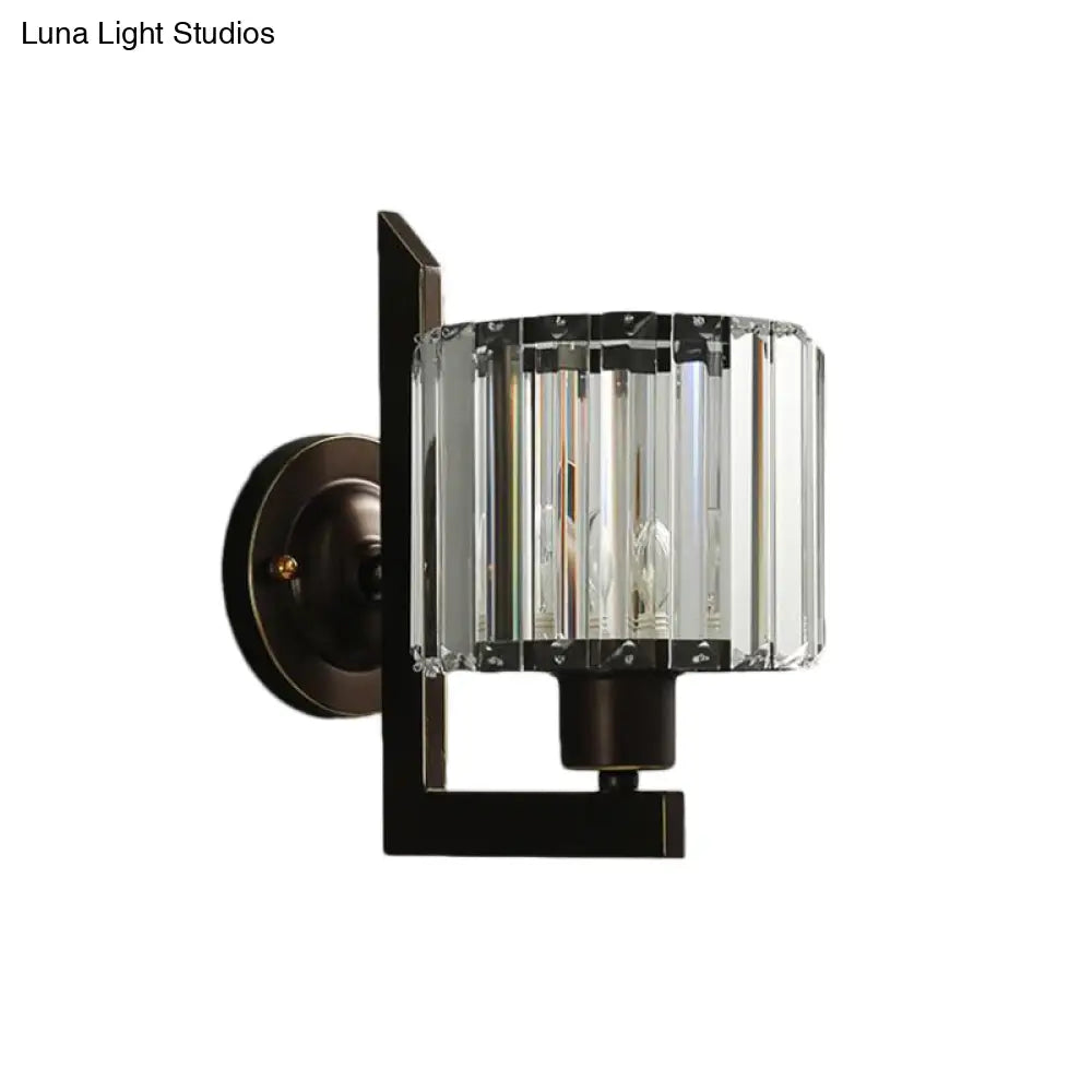 DecorBites™ Contemporary Clear Crystal Drum Wall Sconce Lighting - Black/Gold 1 Light Wall Lamp for Bedroom