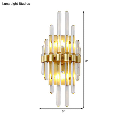 DecorBites™ Contemporary Clear Crystal Tube Wall Lighting With 2 Brass Lights - Ideal for Living Room