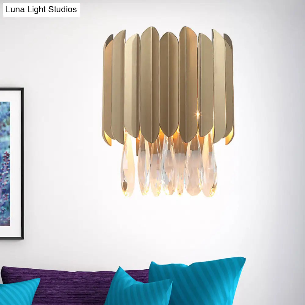 DecorBites™ Contemporary Clear Crystal Wall Lamp - 1 Light, Brass Finish - Ideal for Living Room Lighting