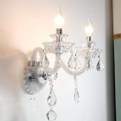 Contemporary clear faceted crystals wall sconce living room light