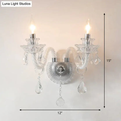 Contemporary clear faceted crystals wall sconce living room light