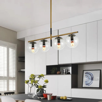 DecorBites™ Contemporary Clear Glass Ball Pendant Light with 4 Bulbs - Black and Gold