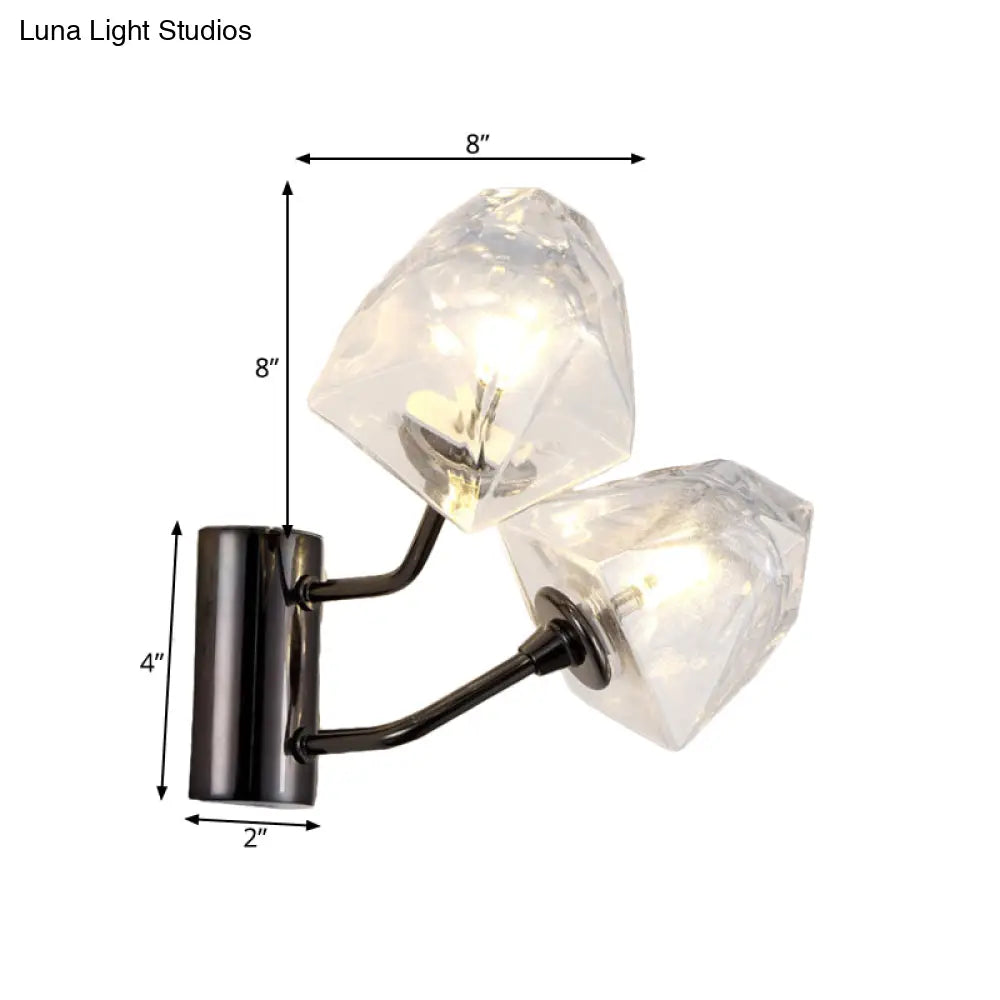 DecorBites™ Contemporary Clear Glass Faceted Wall Sconce - 1/2-Light W/Bk/Gd Finish - Ideal for Stairway