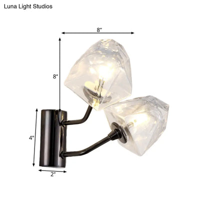 DecorBites™ Contemporary Clear Glass Faceted Wall Sconce - 1/2-Light W/Bk/Gd Finish - Ideal for Stairway