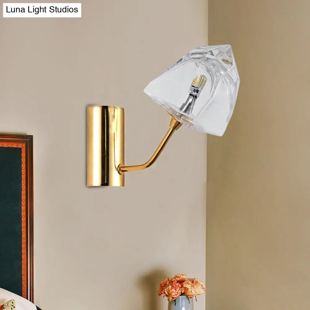 DecorBites™ Contemporary Clear Glass Faceted Wall Sconce - 1/2-Light W/Bk/Gd Finish - Ideal for Stairway