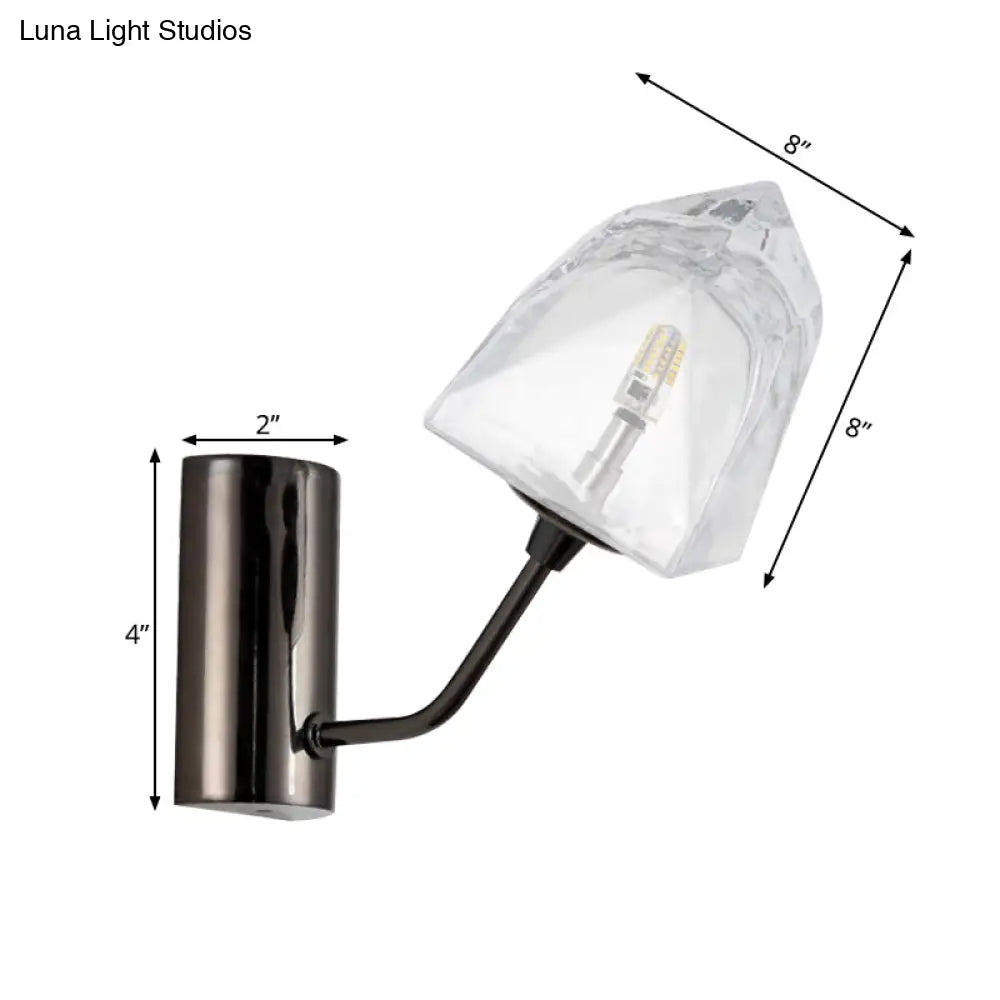 DecorBites™ Contemporary Clear Glass Faceted Wall Sconce - 1/2-Light W/Bk/Gd Finish - Ideal for Stairway