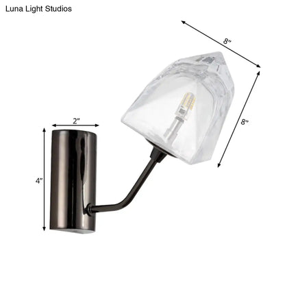 DecorBites™ Contemporary Clear Glass Faceted Wall Sconce - 1/2-Light W/Bk/Gd Finish - Ideal for Stairway