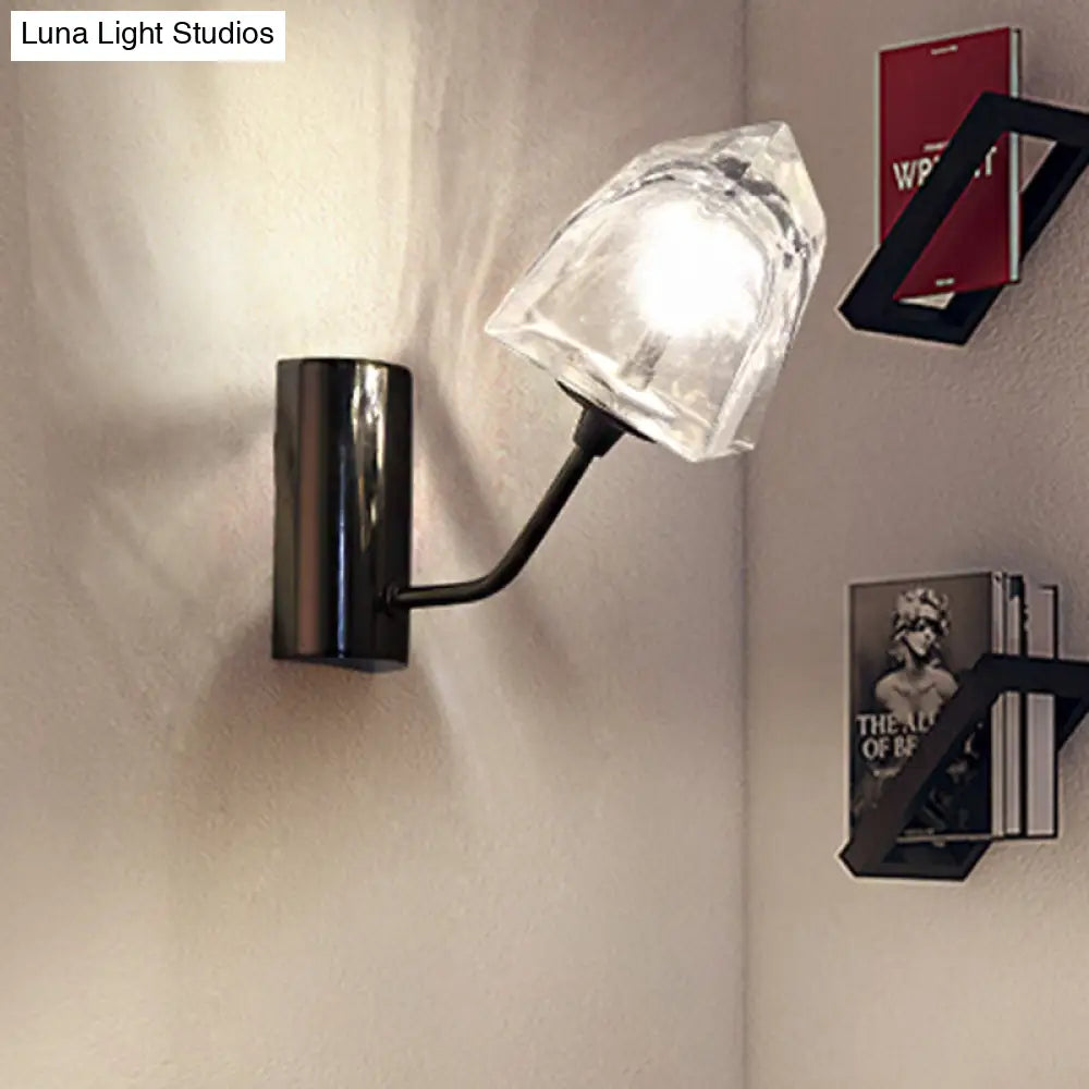 DecorBites™ Contemporary Clear Glass Faceted Wall Sconce - 1/2-Light W/Bk/Gd Finish - Ideal for Stairway