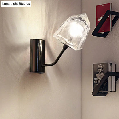DecorBites™ Contemporary Clear Glass Faceted Wall Sconce - 1/2-Light W/Bk/Gd Finish - Ideal for Stairway