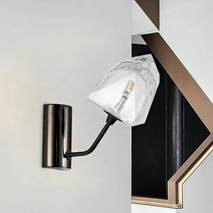 DecorBites™ Contemporary Clear Glass Faceted Wall Sconce - 1/2-Light W/Bk/Gd Finish - Ideal for Stairway