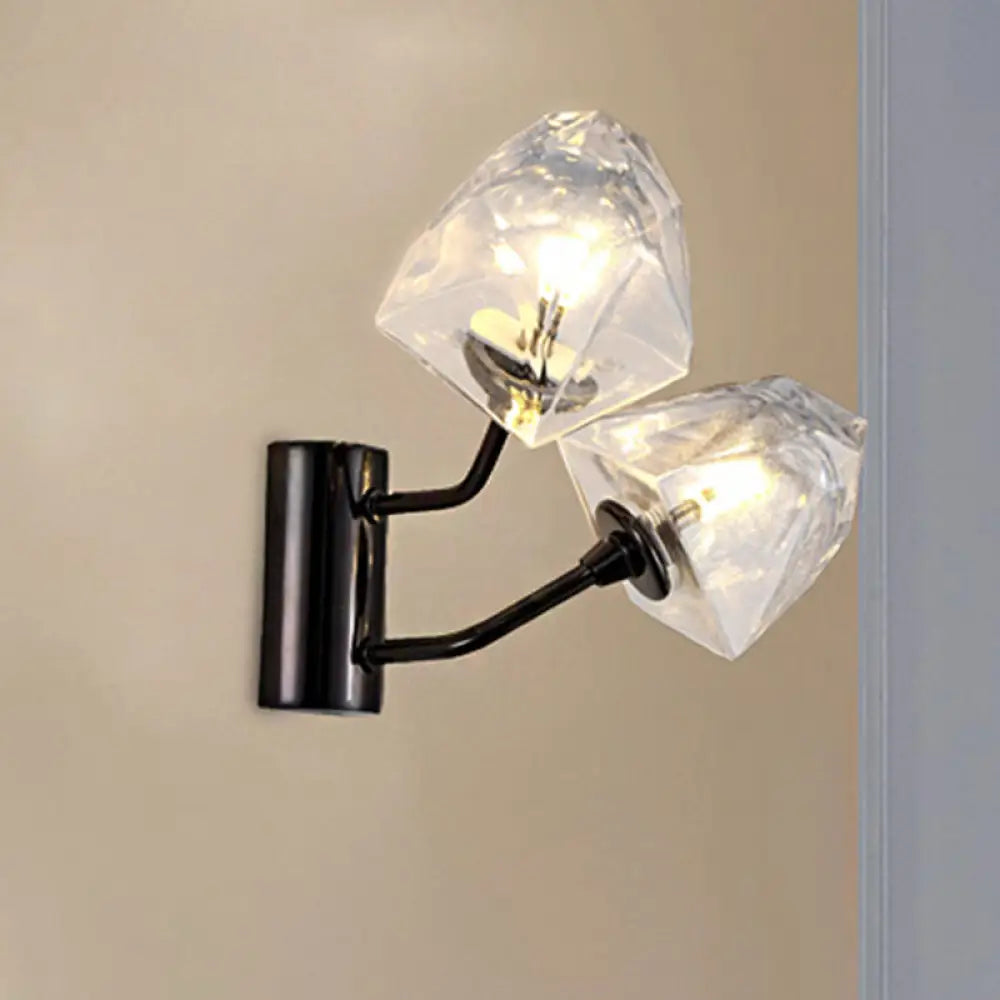 DecorBites™ Contemporary Clear Glass Faceted Wall Sconce - 1/2-Light W/Bk/Gd Finish - Ideal for Stairway