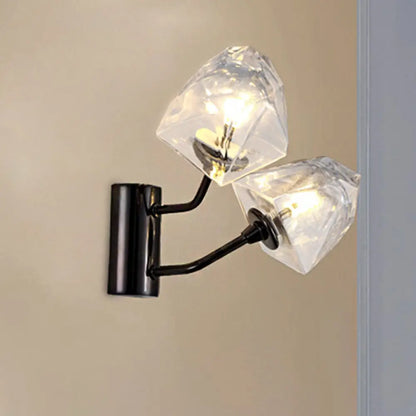 DecorBites™ Contemporary Clear Glass Faceted Wall Sconce - 1/2-Light W/Bk/Gd Finish - Ideal for Stairway