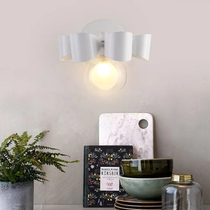 DecorBites™ Contemporary Clear Glass Round Wall Lamp - 1 Light White Wall Mounted Fixture with Bow Design