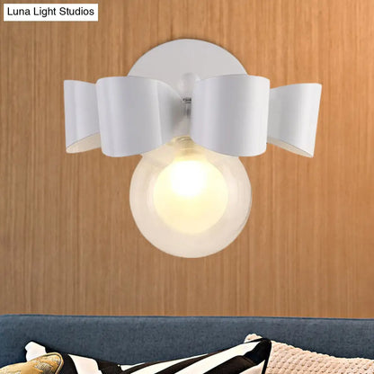 DecorBites™ Contemporary Clear Glass Round Wall Lamp - 1 Light White Wall Mounted Fixture with Bow Design