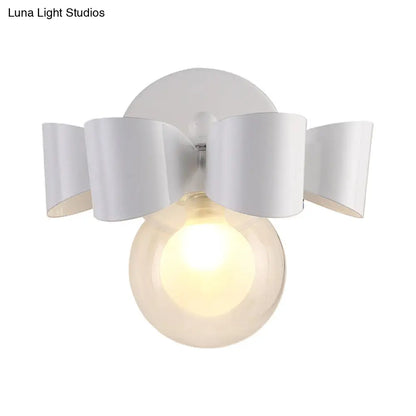 DecorBites™ Contemporary Clear Glass Round Wall Lamp - 1 Light White Wall Mounted Fixture with Bow Design