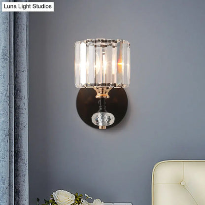 DecorBites™ Contemporary Clear Ribbed Glass Wall Mounted Drum Sconce Light in Black