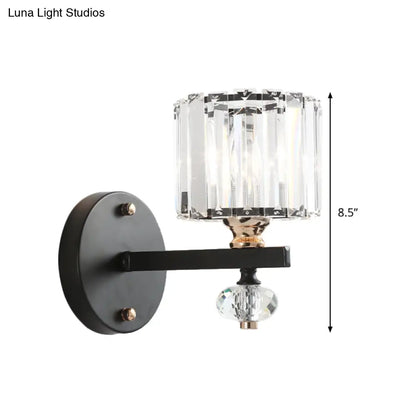 DecorBites™ Contemporary Clear Ribbed Glass Wall Mounted Drum Sconce Light in Black
