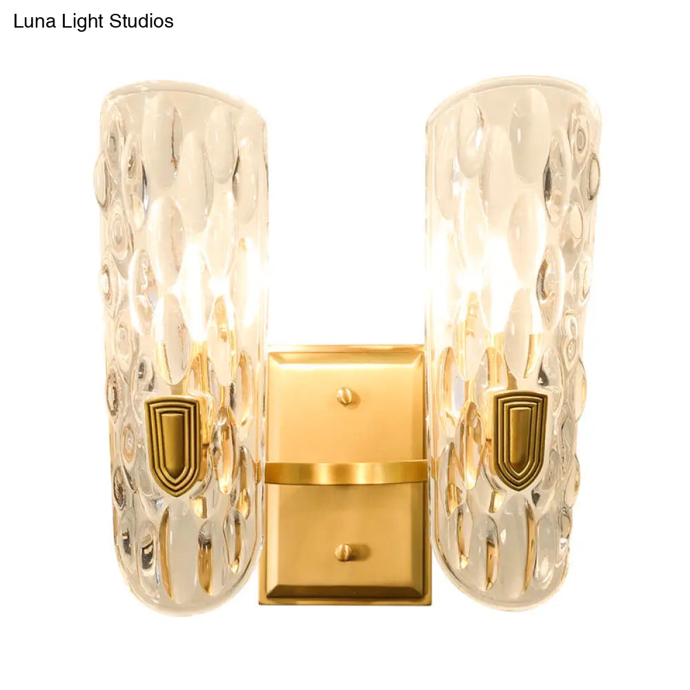 DecorBites™ Contemporary Clear Water Glass Wall Sconce - Brass 1/2-Light Bedside Lamp