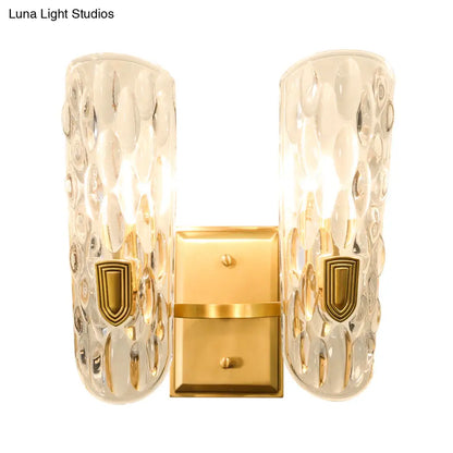 DecorBites™ Contemporary Clear Water Glass Wall Sconce - Brass 1/2-Light Bedside Lamp