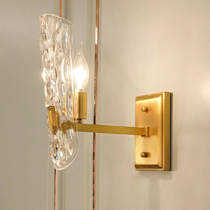 DecorBites™ Contemporary Clear Water Glass Wall Sconce - Brass 1/2-Light Bedside Lamp