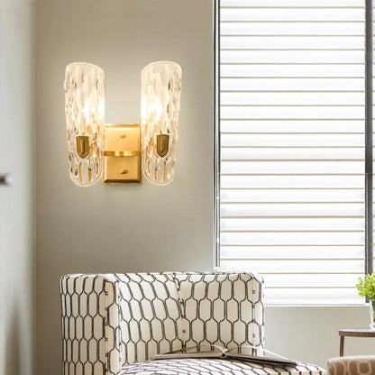 DecorBites™ Contemporary Clear Water Glass Wall Sconce - Brass 1/2-Light Bedside Lamp
