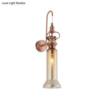 Contemporary copper wall sconce bedroom light with gray amber glass shade