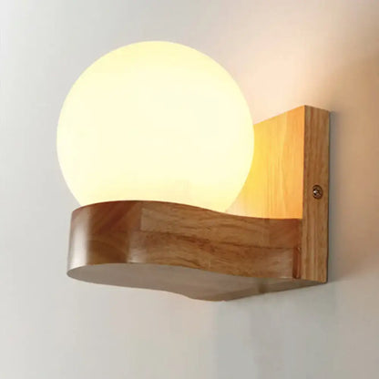 Contemporary cream glass wood sconce light fixture living room wall