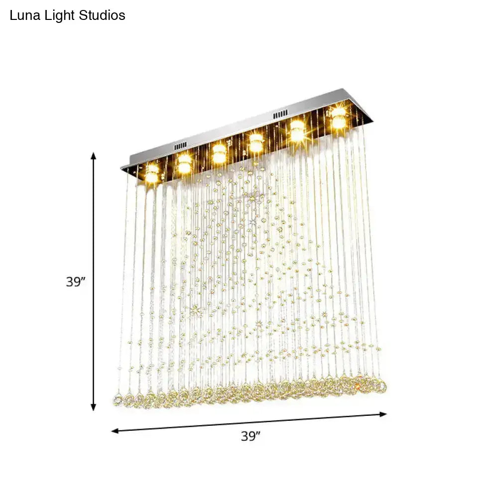 DecorBites™ Contemporary Crystal Ball Cascade Flush Ceiling Light - 6 Lights, Nickel Finish
