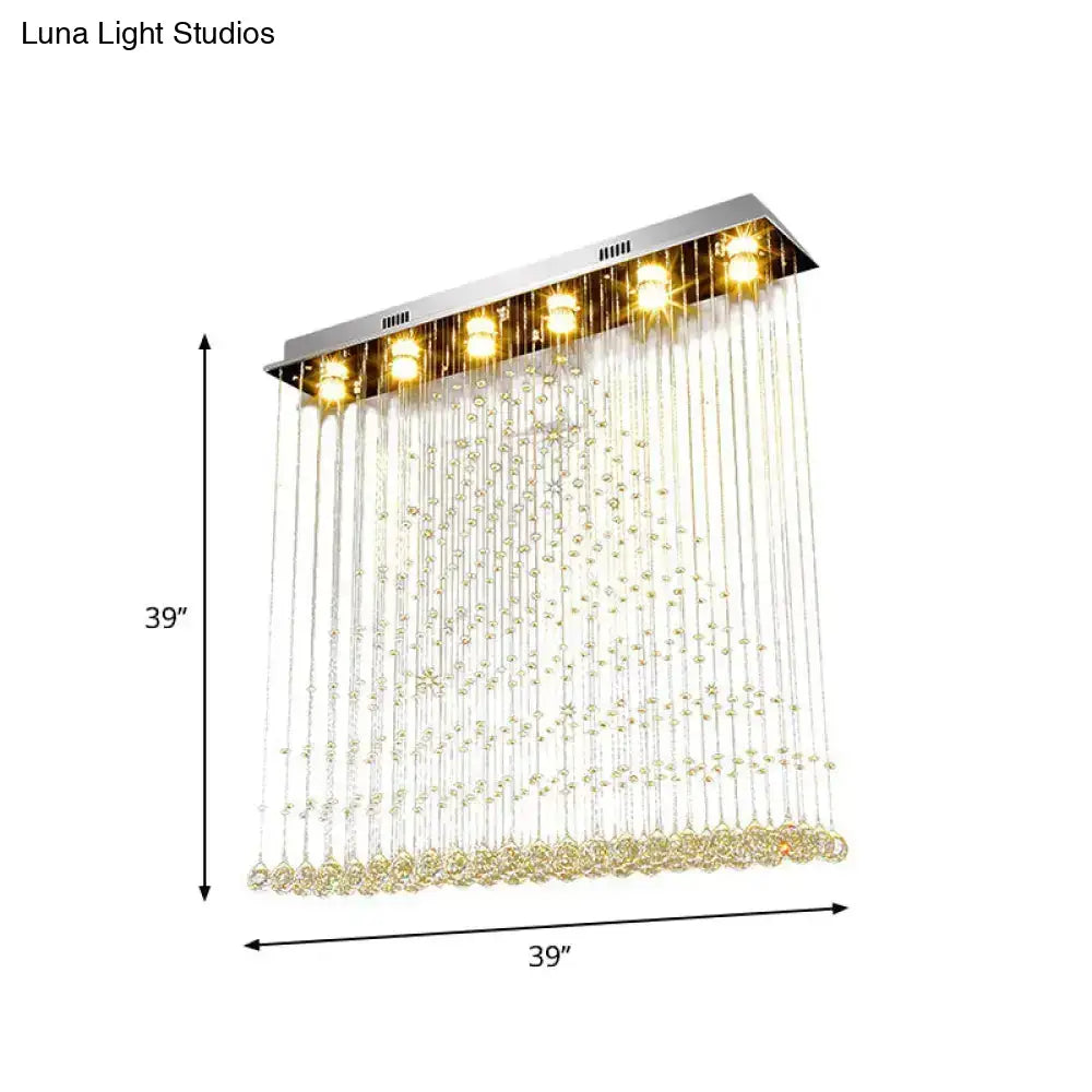 DecorBites™ Contemporary Crystal Ball Cascade Flush Ceiling Light - 6 Lights, Nickel Finish
