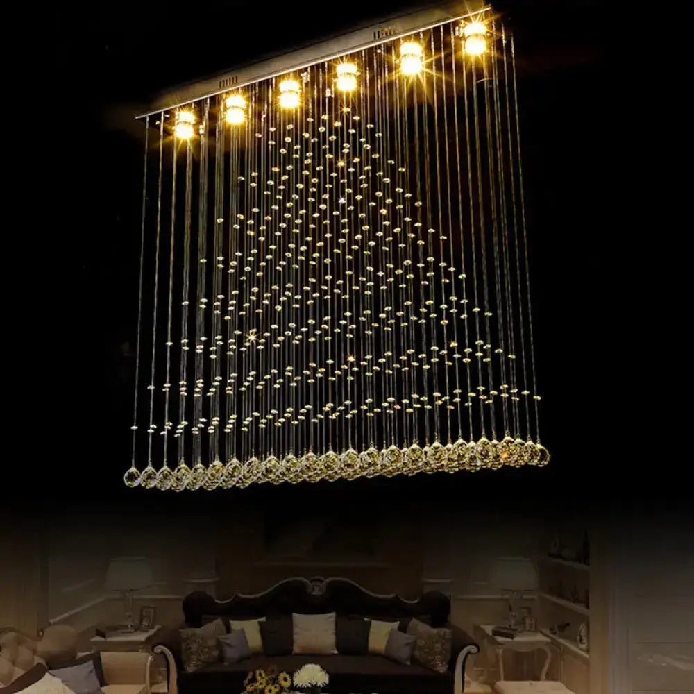 DecorBites™ Contemporary Crystal Ball Cascade Flush Ceiling Light - 6 Lights, Nickel Finish