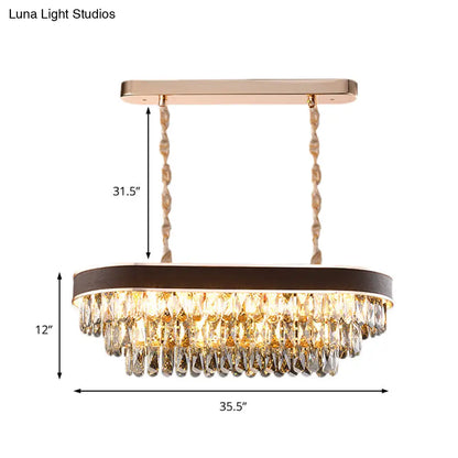 DecorBites™ Contemporary Crystal Block Hanging Light Fixture - Oval Island Lamp with 12 Lights in Black-Gold