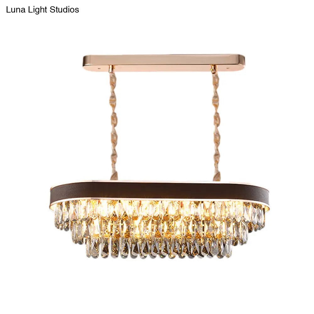 DecorBites™ Contemporary Crystal Block Hanging Light Fixture - Oval Island Lamp with 12 Lights in Black-Gold