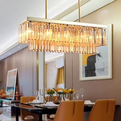 DecorBites™ Contemporary Crystal Block Rectangle Hanging Lamp Kit - 8 Lights, Clear/Amber, 31.5"/39" W