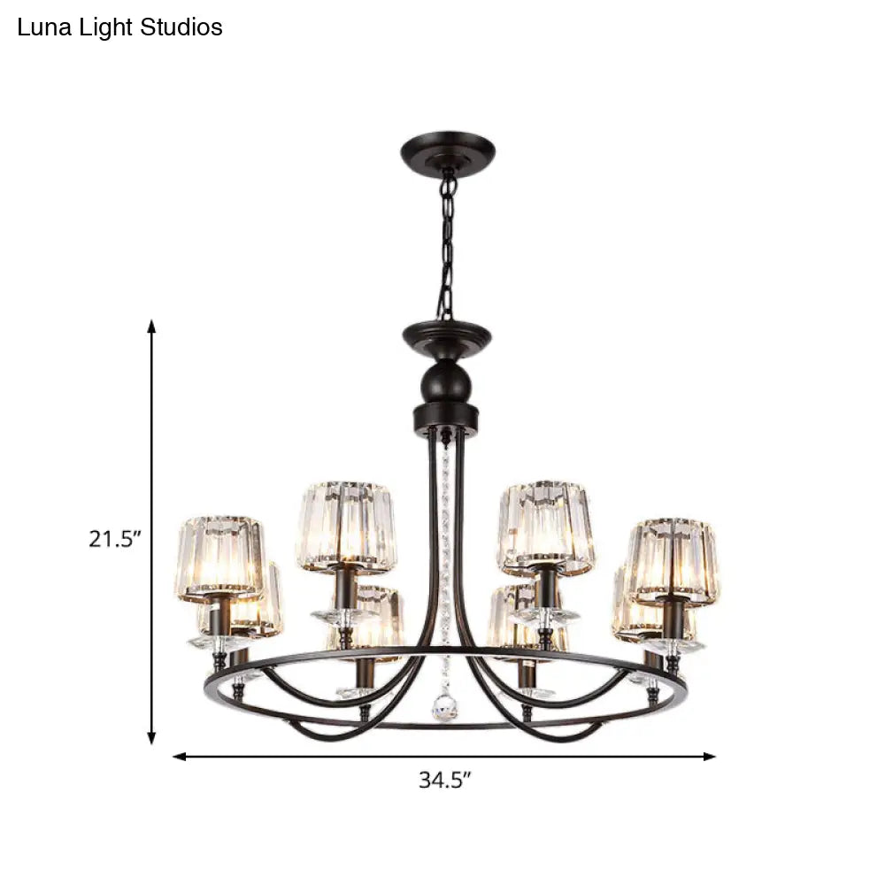 DecorBites™ Contemporary Crystal Chandelier - 4/6/8 Lights Circle Hanging Light in Black for Bedroom