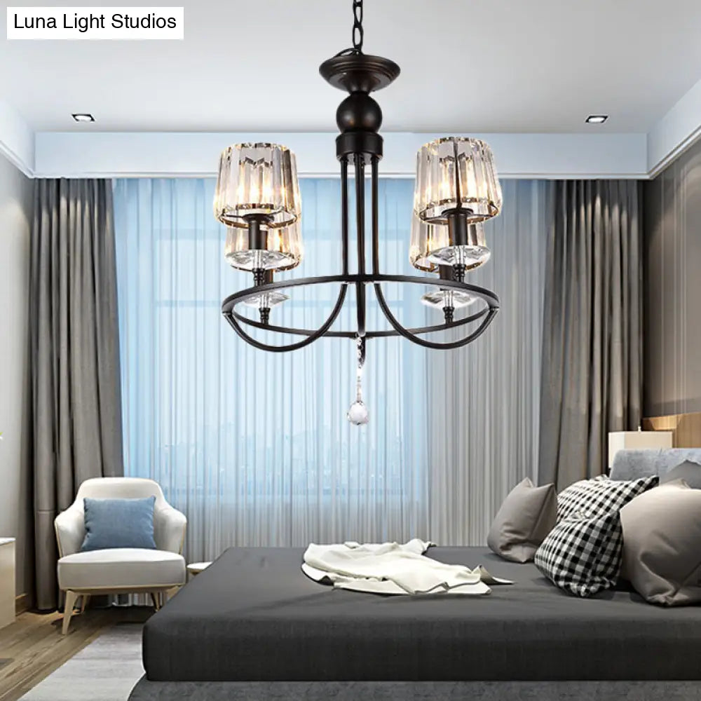 DecorBites™ Contemporary Crystal Chandelier - 4/6/8 Lights Circle Hanging Light in Black for Bedroom