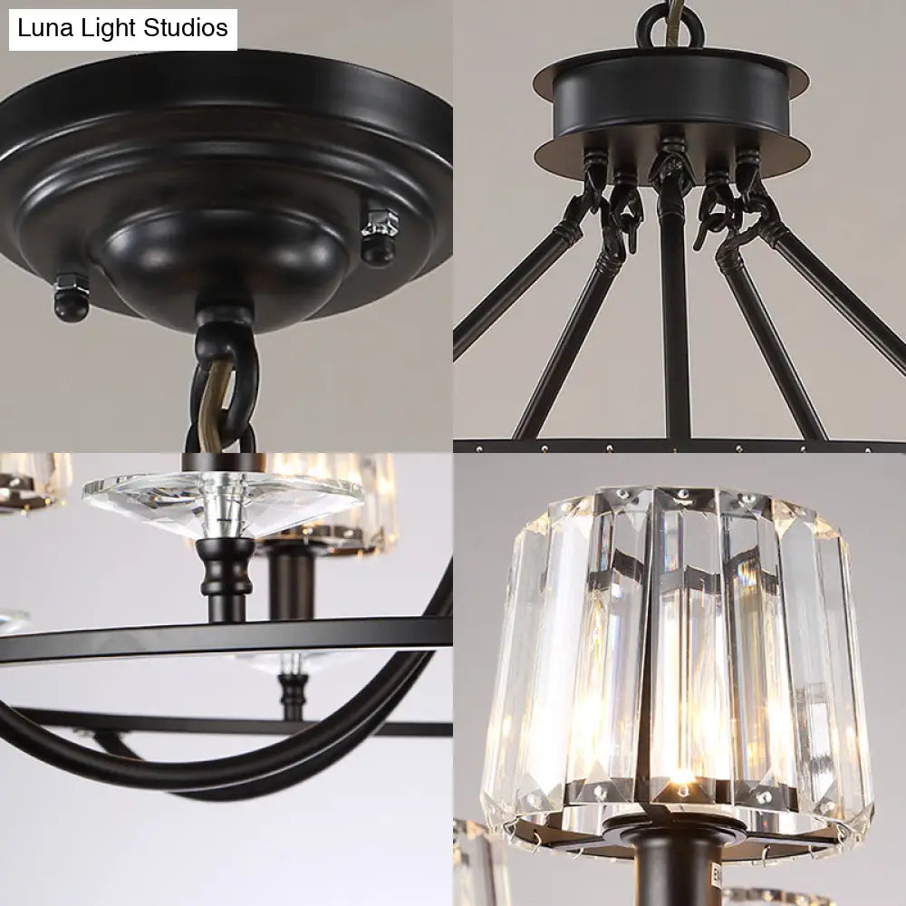 DecorBites™ Contemporary Crystal Chandelier - 4/6/8 Lights Circle Hanging Light in Black for Bedroom