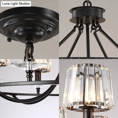 DecorBites™ Contemporary Crystal Chandelier - 4/6/8 Lights Circle Hanging Light in Black for Bedroom