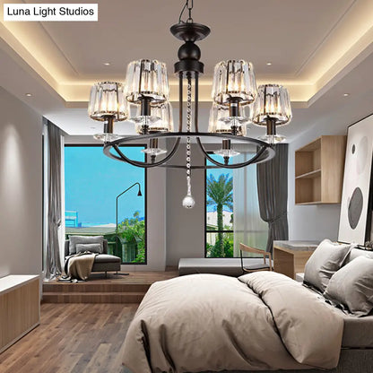 DecorBites™ Contemporary Crystal Chandelier - 4/6/8 Lights Circle Hanging Light in Black for Bedroom