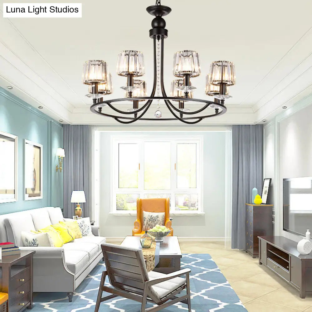 DecorBites™ Contemporary Crystal Chandelier - 4/6/8 Lights Circle Hanging Light in Black for Bedroom