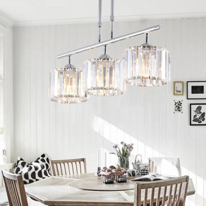DecorBites™ Contemporary Crystal Chrome Drum Chandelier Light with 3/4 Pendant Bulbs - Perfect for Bedroom