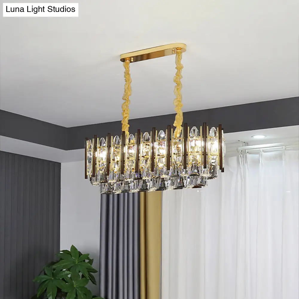 DecorBites™ Contemporary Crystal Cone Island Light Fixture with Gold Finish - 10 Bulbs, Ceiling Suspension Lamp