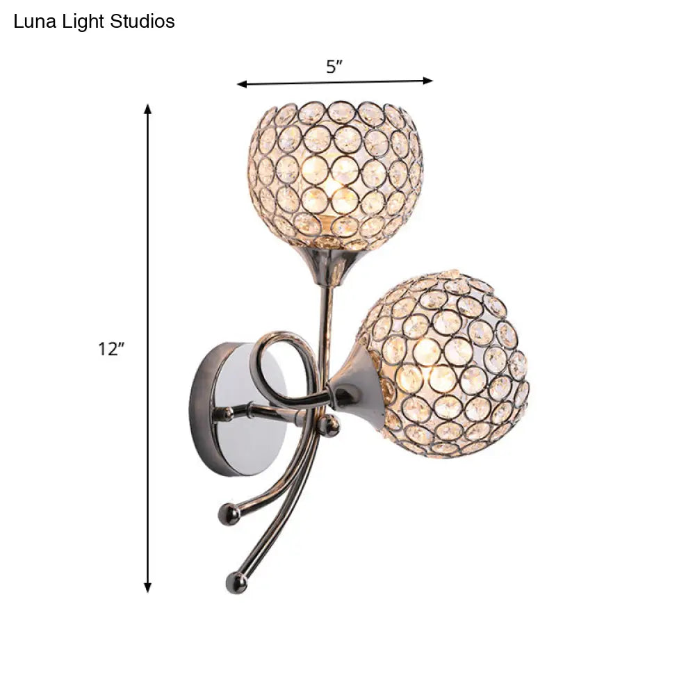 DecorBites™ Contemporary Crystal Dome Sconce with Dual Heads - Wall Mounted Silver Light Fixture